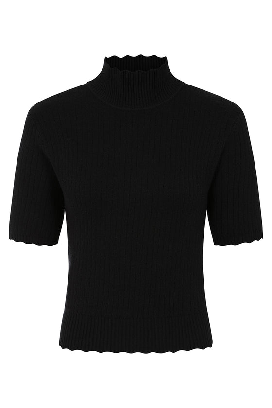 Banned Retro Jane Sweet Scalloped Polo Knit Jumper in Black Wardrobe Staple