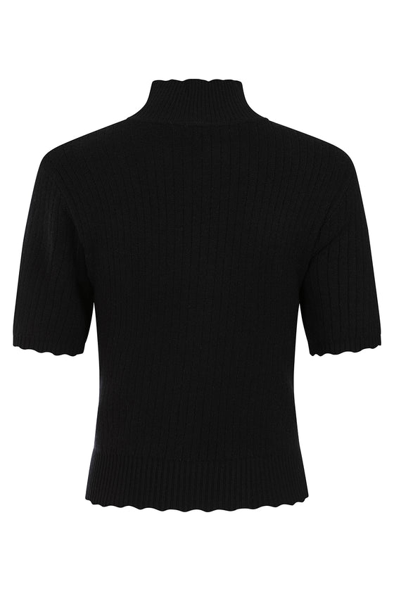 Banned Retro Jane Sweet Scalloped Polo Knit Jumper in Black Wardrobe Staple
