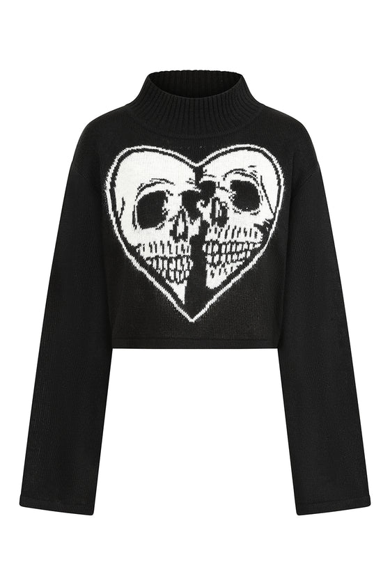 Banned Alternative Amoret Skull Heart Jumper Black and White Knitted