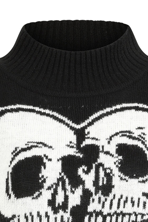 Banned Alternative Amoret Skull Heart Jumper Black and White Knitted