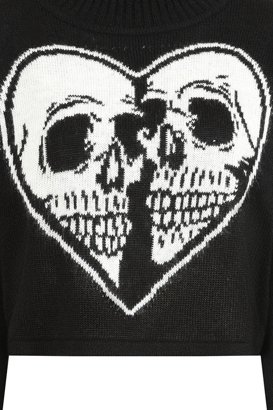 Banned Alternative Amoret Skull Heart Jumper Black and White Knitted