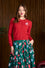 Banned Retro Angela Cardigan in Red with Festive Cat Design