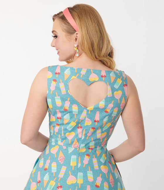 Banned Retro Ice Cream Swing Dress with Heart Back Detail