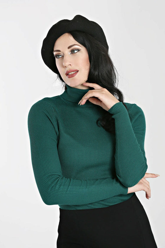 Hell Bunny Spiros Knitted Top in Dark Green