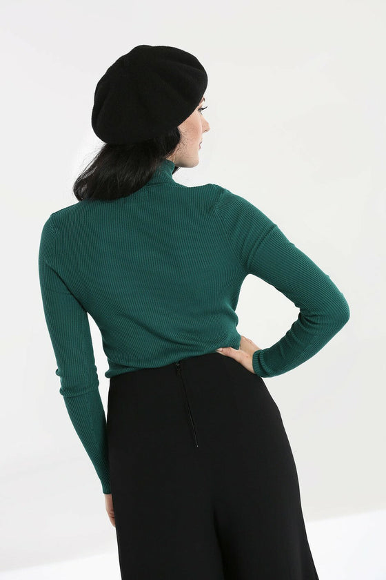 Hell Bunny Spiros Knitted Top in Dark Green