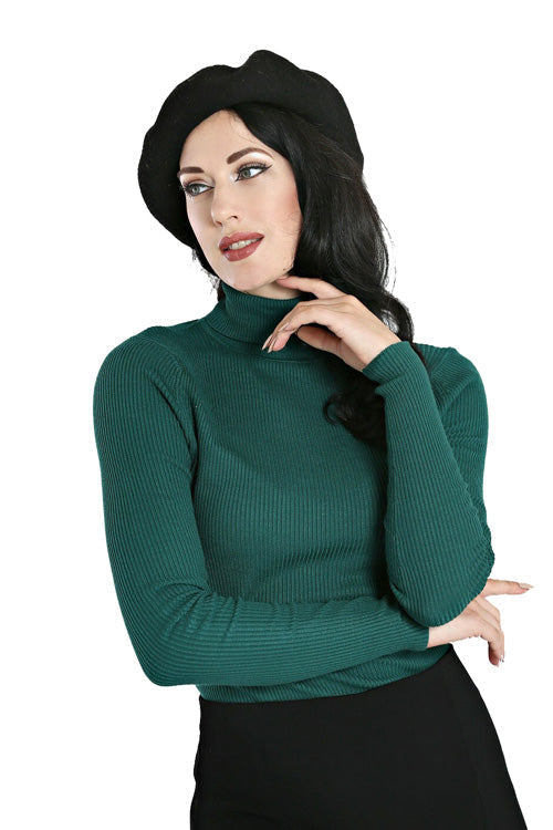 Hell Bunny Spiros Knitted Top in Dark Green