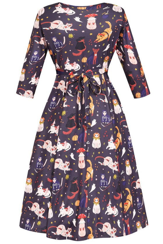 lady vintage cat dress Modern 1950s Style Cat Novelty Print Dress