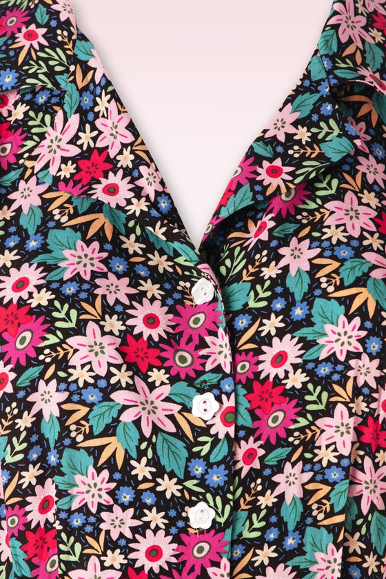 Banned Retro Tea Party Shirt Swing Dress with Belt in Pink and Black Floral Print