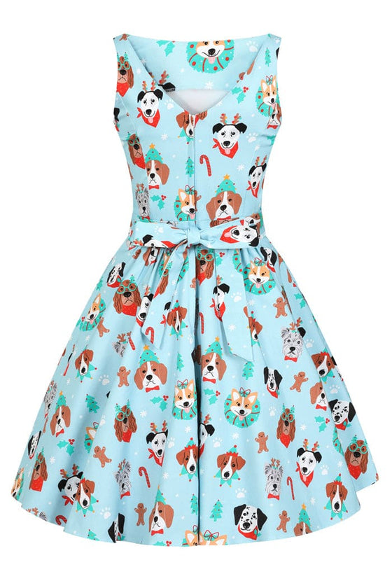 Lady Vintage Tea Dress in Christmas Pups Print Christmas