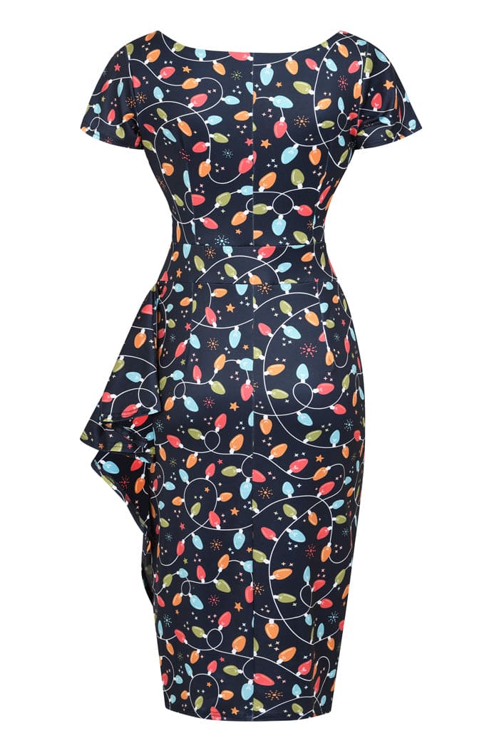 Lady Vintage Elsie Knee Wiggle Dress in Fairy Lights Print Christmas –  Kitty Deluxe