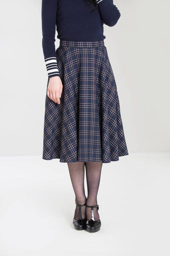 Hell Bunny Peebles 50's Skirt in Navy Tartan