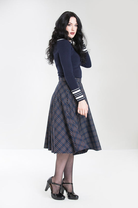 Hell Bunny Peebles 50's Skirt in Navy Tartan