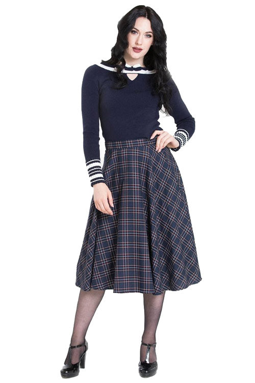 Hell Bunny Peebles 50's Skirt in Navy Tartan