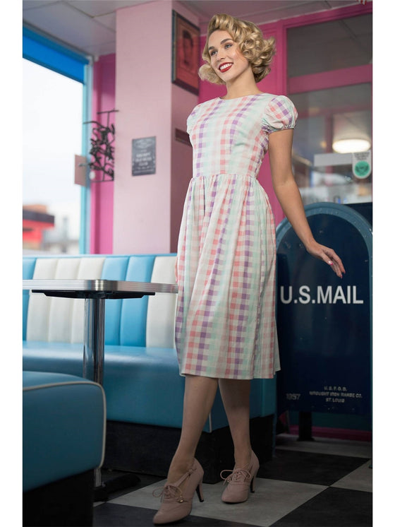 Collectif Demira-Lea Swing Dress in Unicorn Gingham Pastel