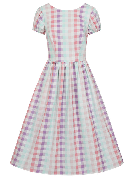 Collectif Demira-Lea Swing Dress in Unicorn Gingham Pastel