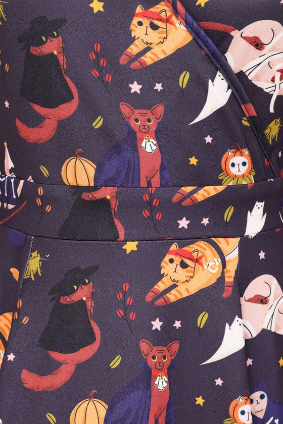 Lady Vintage Lyra Dress in Halloween Cat Party Print