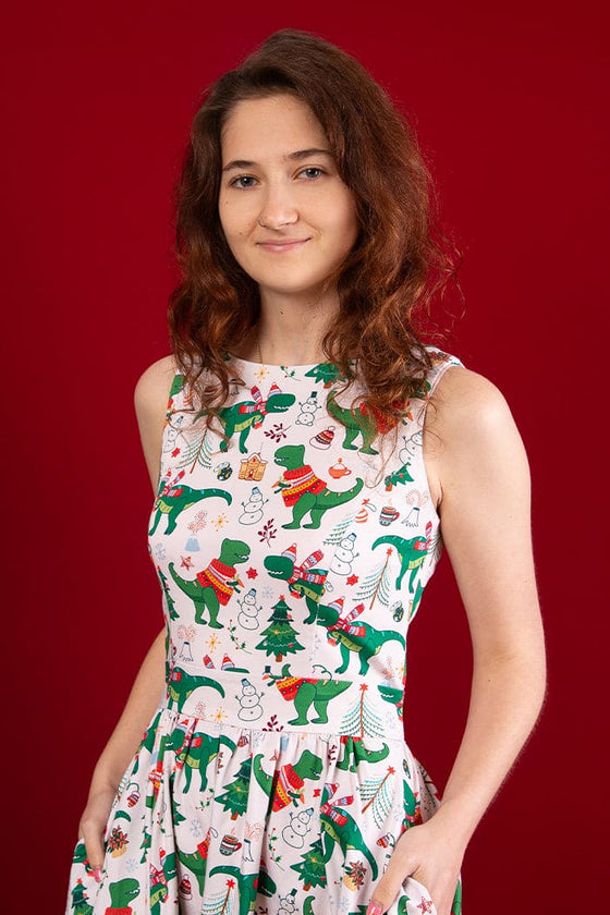 Lady Vintage Tea Dress in Festive Rex Print Christmas