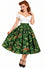 Dolly & Dotty Aisley Midi Flared Box Pleat Swing Skirt in Green Dinosaur Print