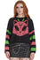 Banned Alternative Alien Space Cat Jumper in Black Knitted Stripe Sleeves