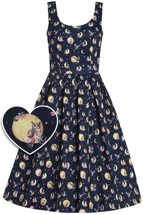 Dolly & Dotty Amanda Dress in Navy Night Owl Print Cresent Moon