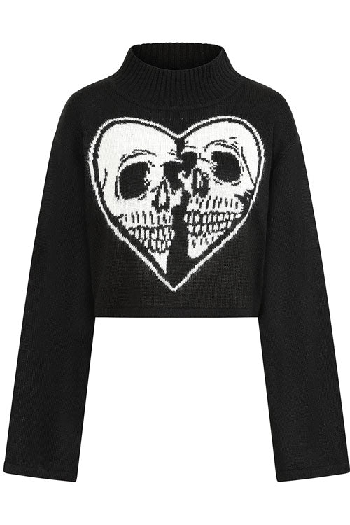 Banned Alternative Amoret Skull Heart Jumper Black and White Knitted