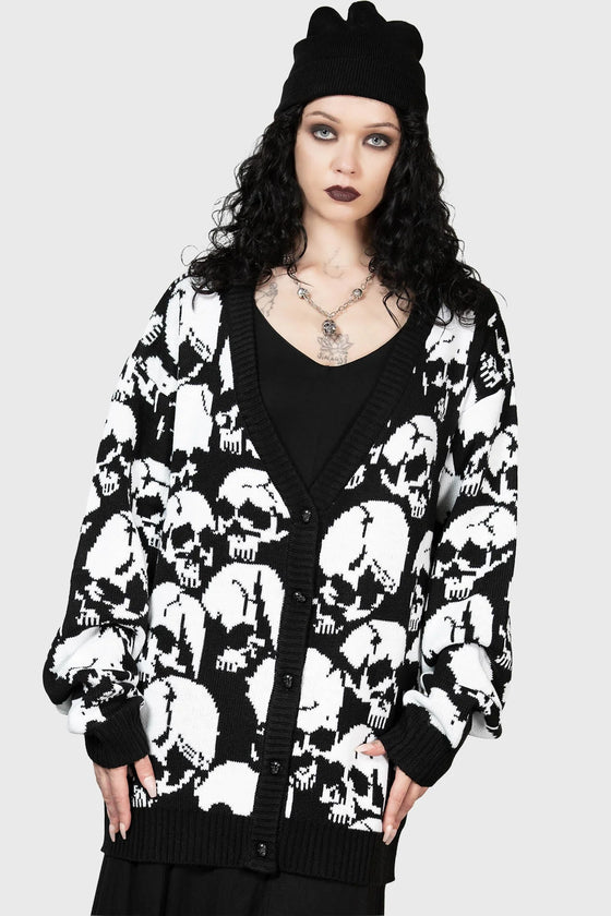 Killstar Bone Idle Oversized Cardigan Unisex Skulls