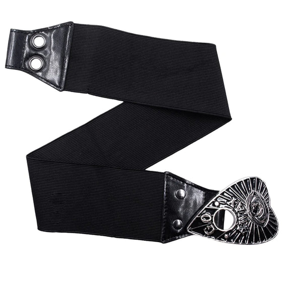 Kreepsville 666 Elastic Belt with Go Away Ouija Planchette Buckle in Black