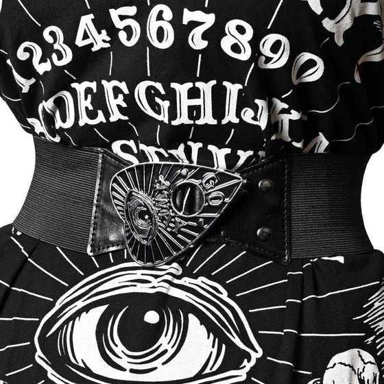 Kreepsville 666 Elastic Belt with Go Away Ouija Planchette Buckle in Black