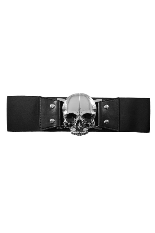 Kreepsville 666 Elastic Belt with Skull Buckle in Black