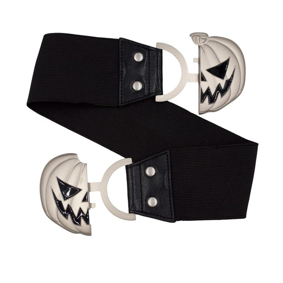 Kreepsville 666 Elastic Belt with Trick or Treat Pumpkin Buckle in Black