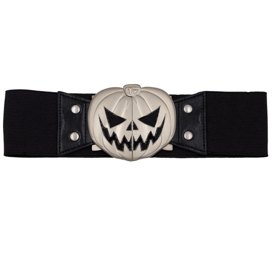 Kreepsville 666 Elastic Belt with Trick or Treat Pumpkin Buckle in Black