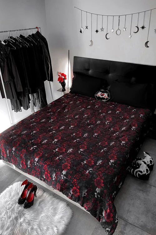 Killstar Beastie Bloom Microfibre Comforter Quilt Skulls and Flowers