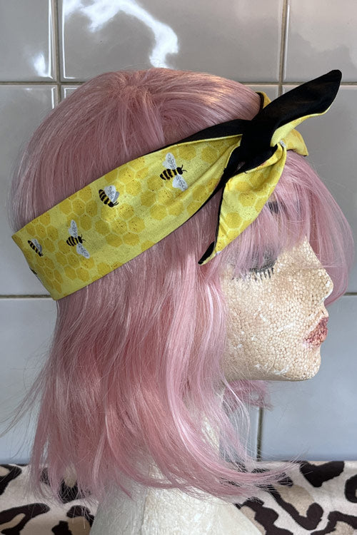 Reversible Wired Headband in Bee Print and Black