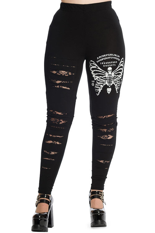Banned Butterfly Skeleton Leggings in Black with Lace Slash detail STRETCHY