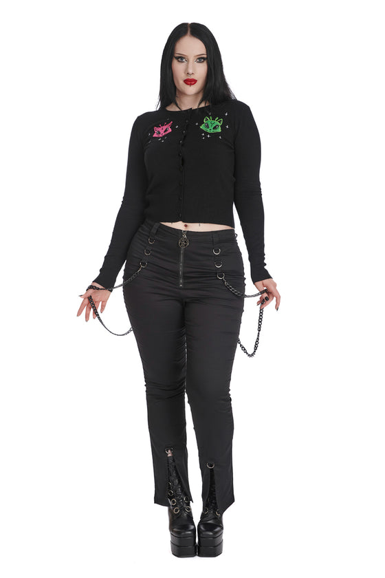 Banned Alternative Alien Space Cat Cardigan in Black with Back Design