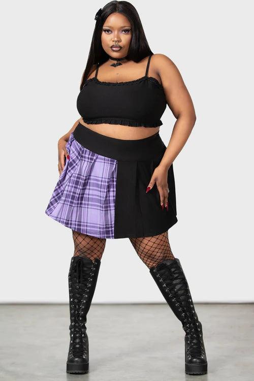 Killstar Cattie Pleated Skirt Purple Tartan Skater Kitty Deluxe