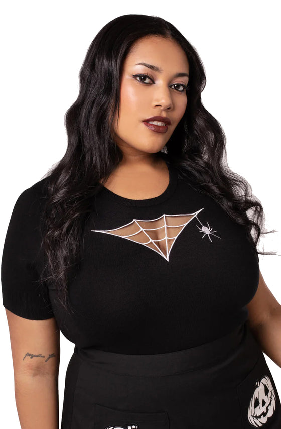 Hell Bunny Cobweb Knit Top with Embroidered Detailing Halloween