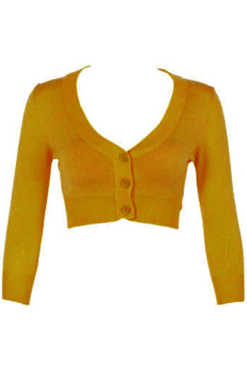 MAK Sweaters Cropped Cardigan with 3/4 Sleeves in Bronze (Mustard)