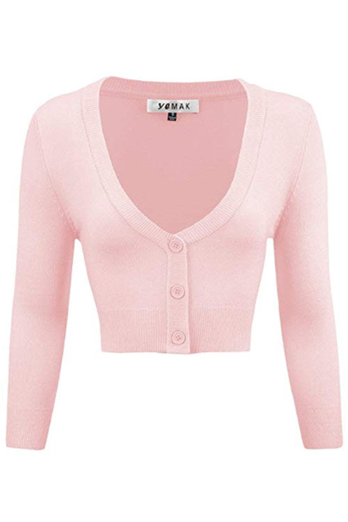 MAK Sweaters Cropped Cardigan with 3/4 Sleeves in Blush Pink