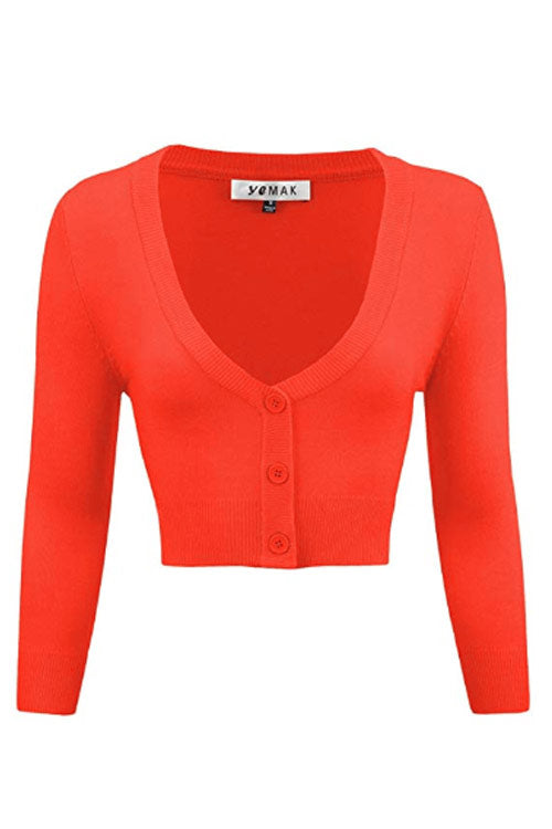 MAK Sweaters Cropped Cardigan with 3/4 Sleeves in Fiesta Orange