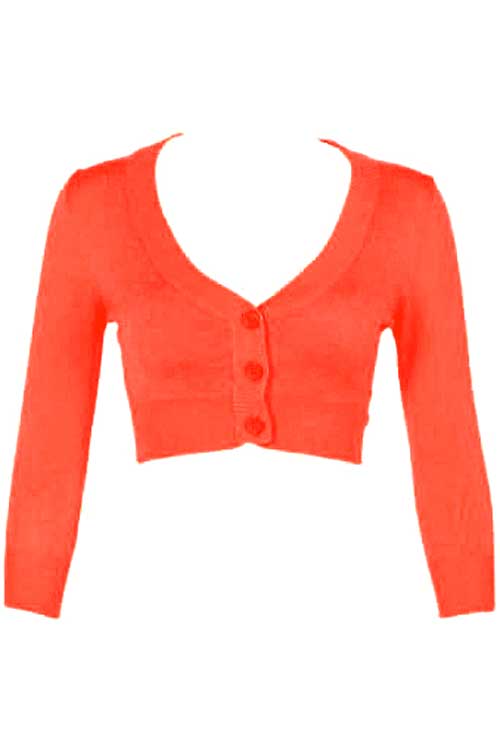 MAK Sweaters Cropped Cardigan with 3/4 Sleeves in Fiesta Orange