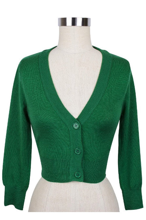 MAK Sweaters Cropped Cardigan with 3/4 Sleeves in Kelly Green