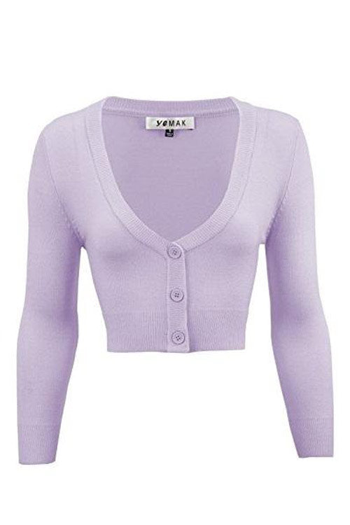 MAK Sweaters Cropped Cardigan with 3/4 Sleeves in Lilac