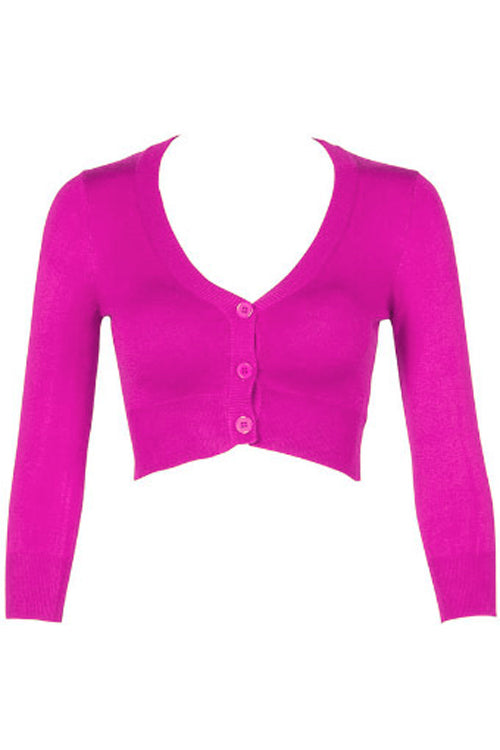 MAK Sweaters Cropped Cardigan with 3/4 Sleeves in Magenta