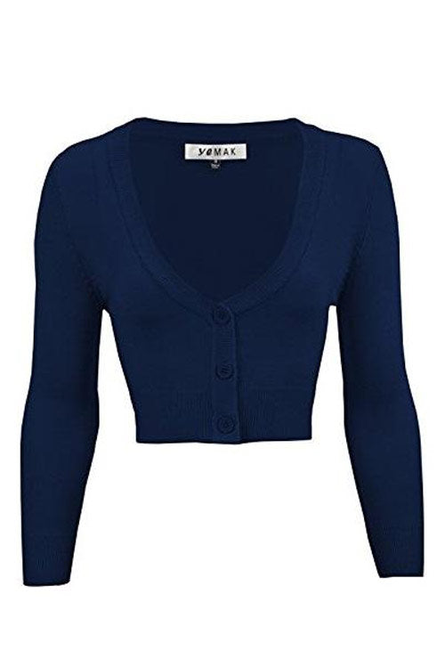 MAK Sweaters Cropped Cardigan with 3/4 Sleeves in Navy
