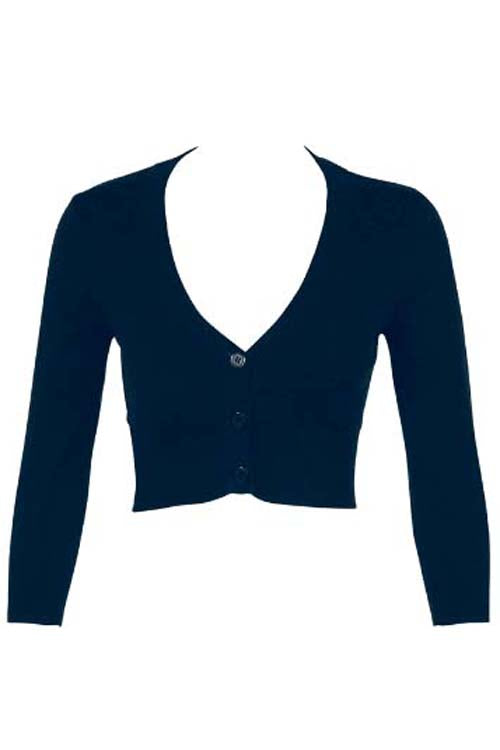 MAK Sweaters Cropped Cardigan with 3/4 Sleeves in Navy