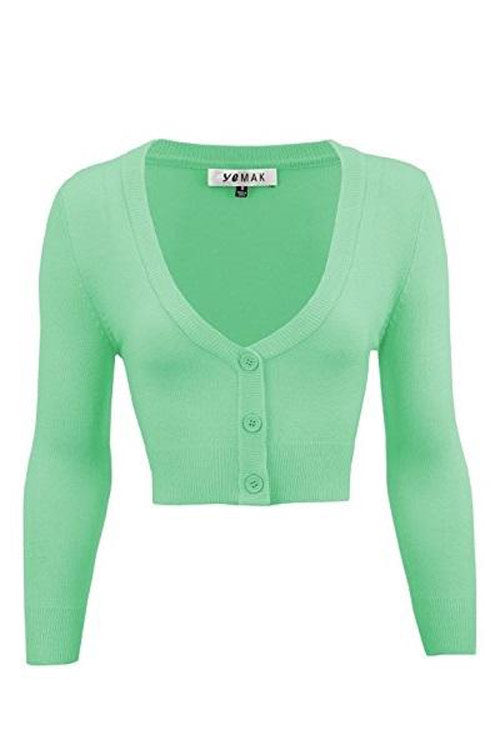 MAK Sweaters Cropped Cardigan with 3/4 Sleeves in Opal Mint