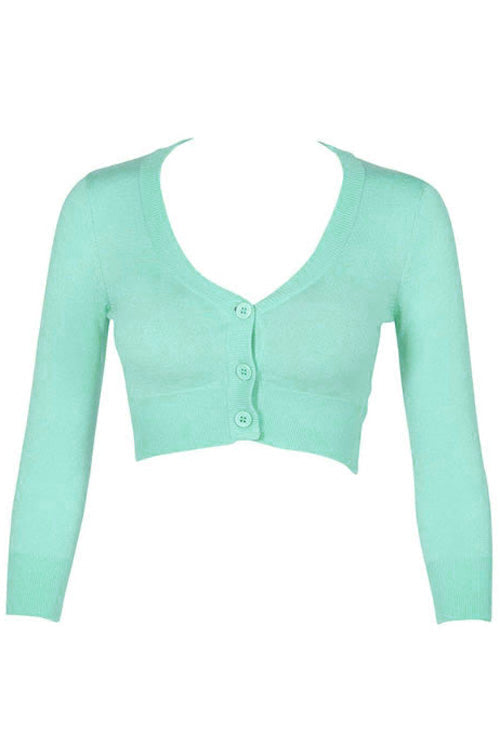 MAK Sweaters Cropped Cardigan with 3/4 Sleeves in Opal Mint