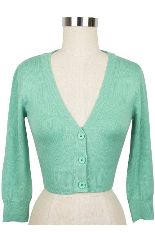 MAK Sweaters Cropped Cardigan with 3/4 Sleeves in Opal Mint