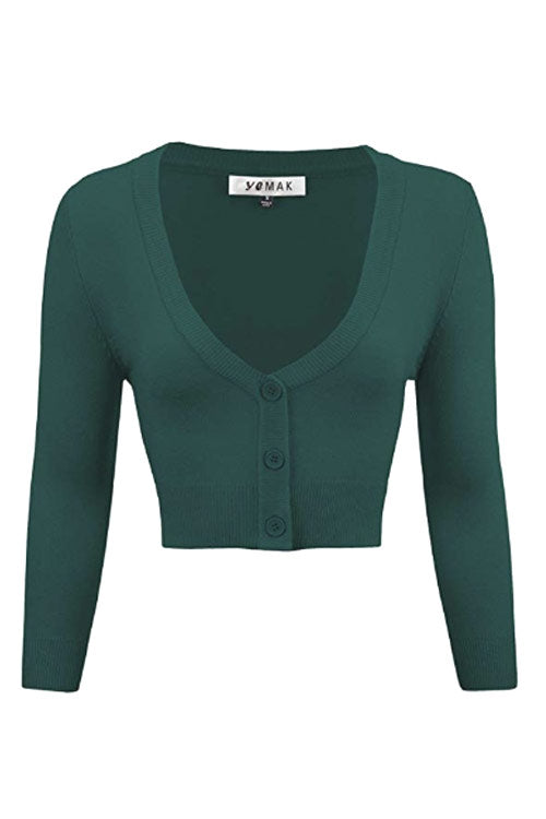MAK Sweaters Cropped Cardigan with 3/4 Sleeves in Peacock